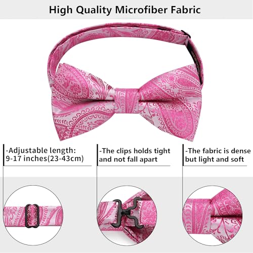 Image of HISDERN Bow Ties for Men Pre-Tied Bow Tie Floral Paisley Handkerchief Classic Formal Bowtie and Pocket Square Cufflinks Set