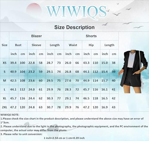 WIWIQS Women's 2 Piece Casual Long Sleeve Blazer Open Front Solid Short Pants Suit Sets3