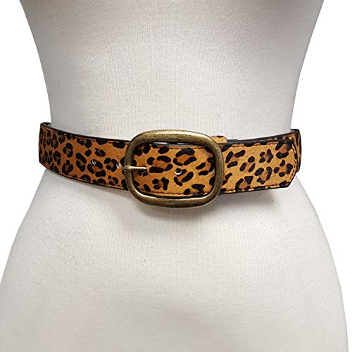 Hot Trendy Hair On Calf Leather Belt in Leopard Print (S, Tan with Elastic)2