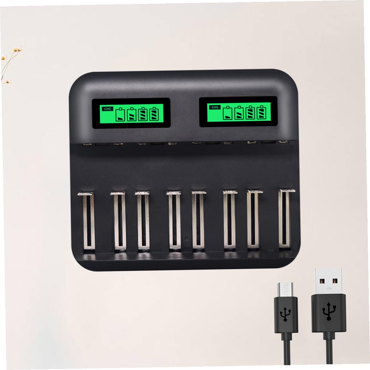 LABRIMP Cargador Inteligente de Pilas Recargables con Pantalla LCD Ranuras Independientes para Baterías AA AAA y C Protección Múltiple y Conexión USB Portátil