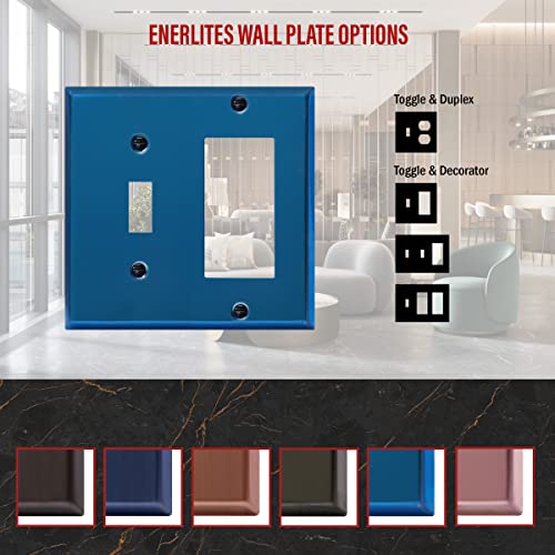 Image of ENERLITES Combination Toggle Switch and Decorator Receptacle Metal Wall Plate, Corrosion-Resistant, Stainless Steel 201, Standard Size 2-Gang 4.50 inch x 4.57 inch, UL Listed, 771131-PBL, Polished Blue