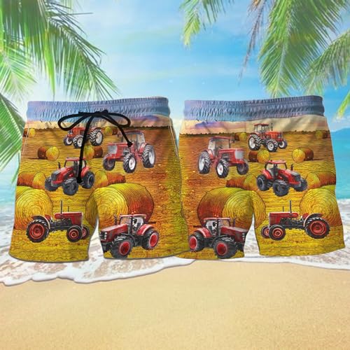 V-DECORPARKS Tractor Vehicle Mens Swim Trunks - Farmer Swimming Trunk for Men - Drawstring Beach Shorts, Mens Swim Shorts 292