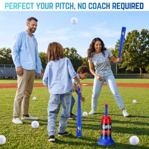 Baseball Training Tee Popper Set with Baseball Bat & 12 Balls, Pop Up Batting Tee for Kids & Beginners, Self Pitching Baseball Trainer for Hitting Practice, Portable Batting Trainer for Backyard - Image 5