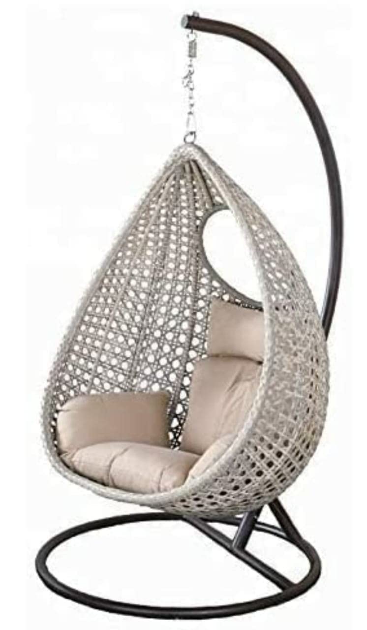 Duzo Iron Hanging Swing Chair with Stand for Garden Hula King Hanging Swing Chair with Cushion&Spring Outdoor||Indoor||Outdoor||Living Room||Balcony||Garden||Patio (Black&Ivory),68 Cm,95 Cm,2 Cm-image-27