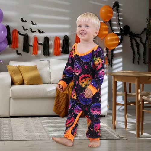 Family Halloween Pajamas Set, Halloween Spooky Season Print Long Sleeve Tops Pjs Sets 2 Pieces Loungewear Sleepwear Adult2