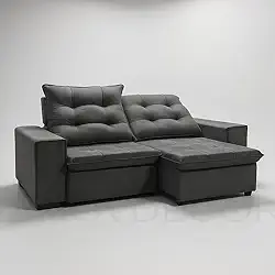 Sofá Conforto Plus Reclinável e Retrátil Aurora Veludo LIMOV (Cinza Chumbo, 1,50m)