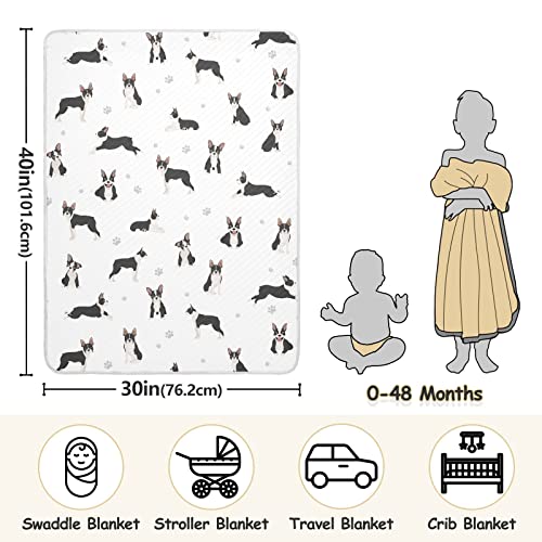 Image of Swaddle Blanket Boston Terrier Dog Cotton for Infants, Receiving, Lightweight Soft Swaddling for Crib, Stroller, Nursery, Bulldog, 30x40 in