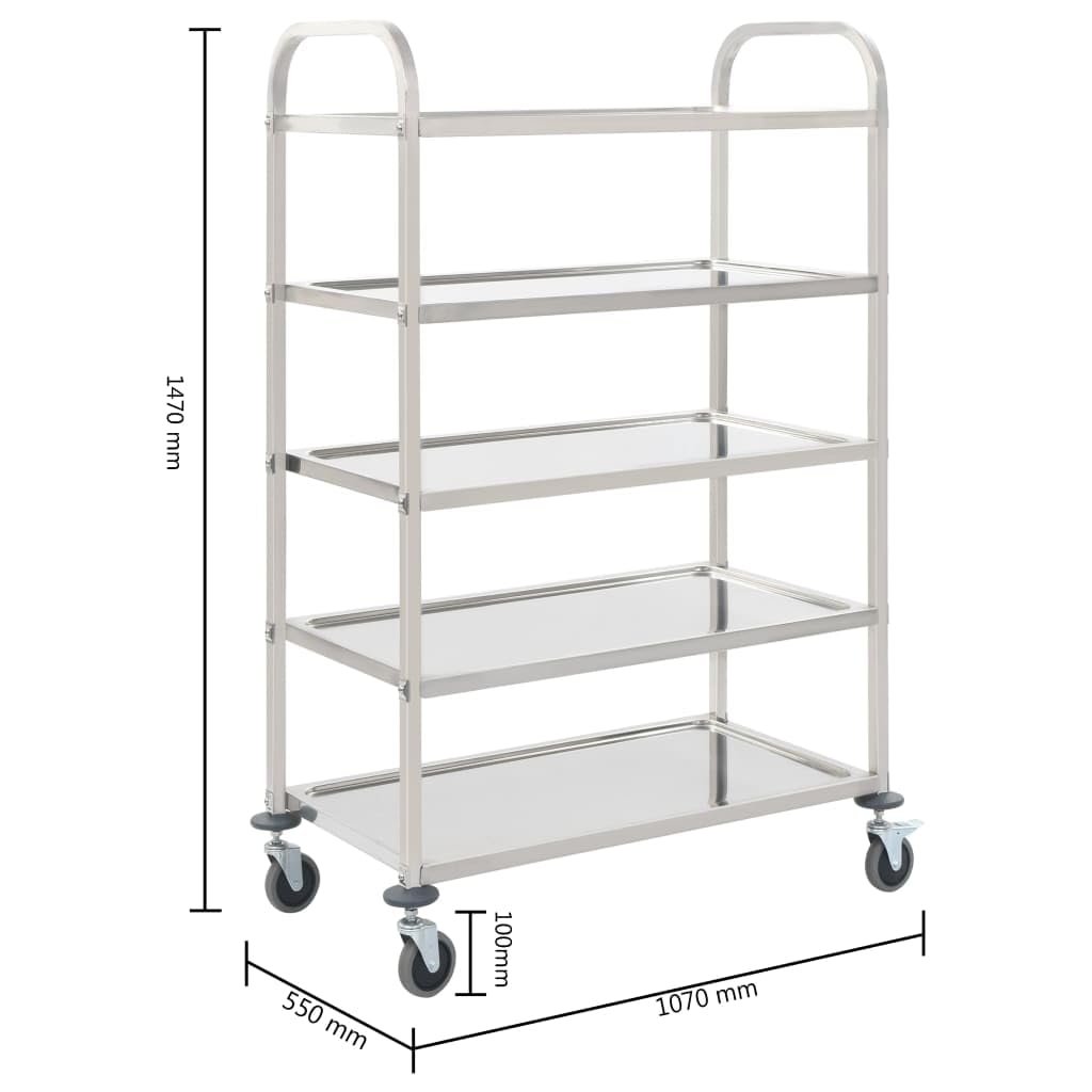 Generico Carrello da Cucina a 5 Livelli 107x55x147 cm in Acciaio Inox,Mobili,Carrelli e Isole,Carrelli da Cucina,Argento,19.85 kg,50917
