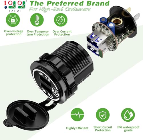 10L0L Golf Cart Quick Charge QC 3.0 Dual USB Charger Socket, 12V-24V USB Outlet for Yamaha EZGO Club Car, 12V Input Double USB Ports with DIY Car Port Outlet for Car Boat RV Motorcycle Truck and More