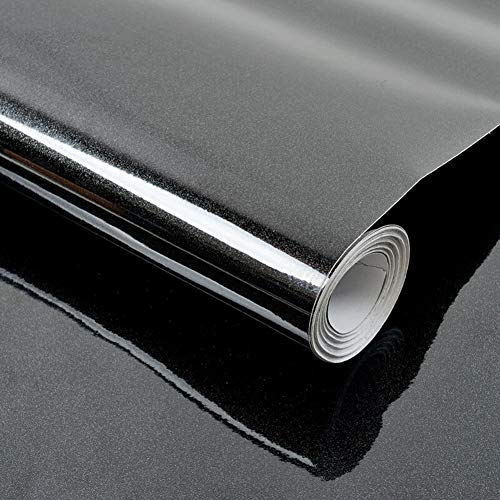 Papier Adhésif pour Meuble Noir Brillant Glitter 40× 300cm Papier Peint Autocollant pour Style Moderne Imperméable Film Vinyle Rouleau Décoratif Cuisine Comptoirs Armoires Placard Chambre à Dormir