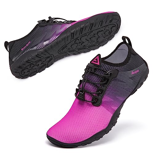 Racqua Womens Water Shoes Barefoot Quick Dry Aqua Shoes Lightweight Sports Beach Swim Shoes Kayak Diving Gradient Shoes Rose/Black 6 Women/5 Men