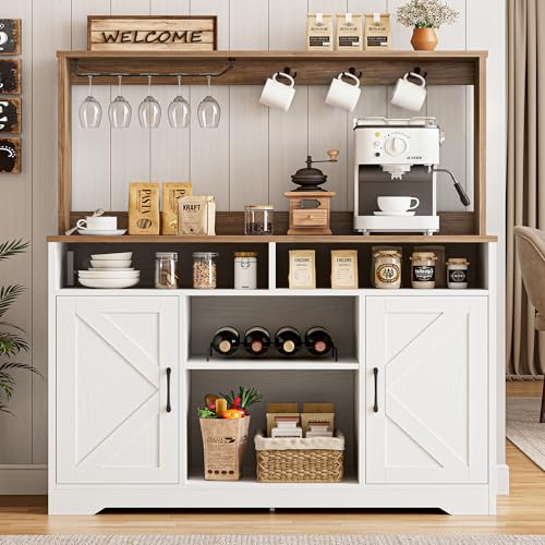 IRONCK 58 Farmhouse Coffee Bar Cabinet with Storage & Power Outlets White