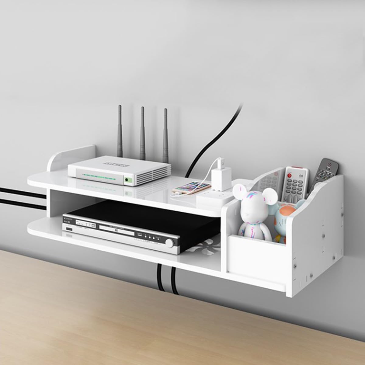 Estante Flotante de Pared Blanco para Caja de Enrutador y Control Remoto Diseño Hueco Inferior, Soporte de Montaje en Pared Adecuado para Sala de Estar u Oficina