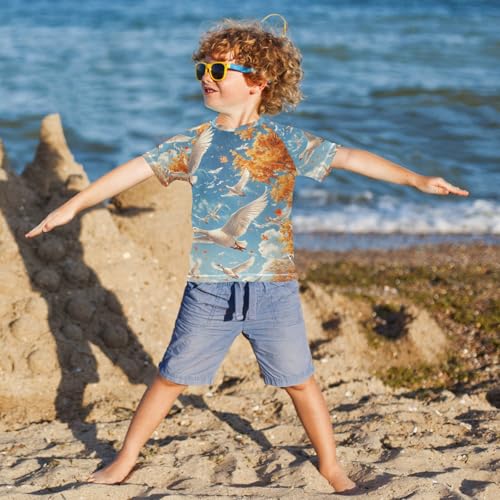 Boy Swimsuit Autumn Leaf Goose Duck Sunscreen T-Shirts Swimwear Sets UPF 50+4