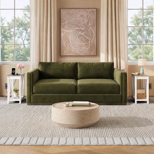 Image of WLIVE End Tables Living Room Set of 2 with Charging Station, Sofa Side Tables with Open Storage Shelf, Slim Farmhouse End Table Sets, Greige