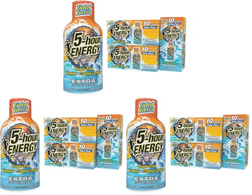 Image of 5-hour ENERGY TIDAL TWIST Flavor, 30 Count, 1.93 Fl Oz Energy Shot, Extra Strength, Sugar Free (Pack of 3)
