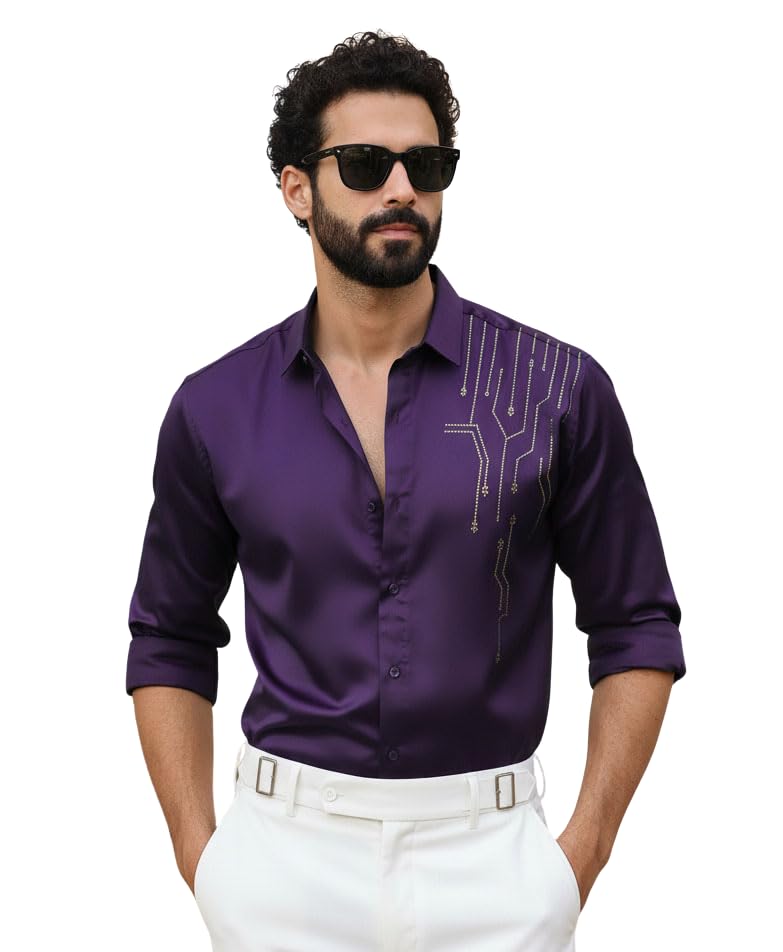 Image of IndoPrimo Men's Stylish Satin Shirt for Party, Formal, Daily and Casual Wear Full Sleeve Shirt for Men