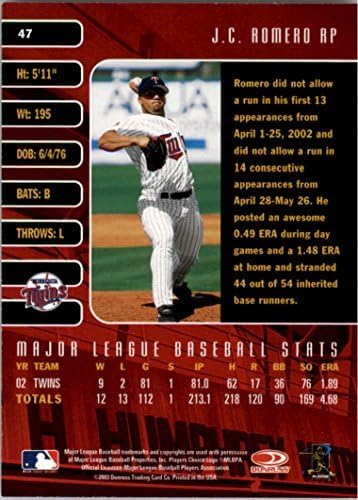 Miniatura 2 de 2003 Studio #47 J.C. Romero MLB Baseball Trading Card