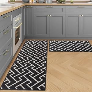 hicorfe Kitchen Rugs and Mats Sets,2 Pieces Super Absorbent Polypropylene Non-Slip Rug,Soft Comfort Floor Mat,Washable for Kitchen,Hallway,Office,Sink,Laundry(20″ x 31.5″ Plus 20″ x 59″,Charcoal