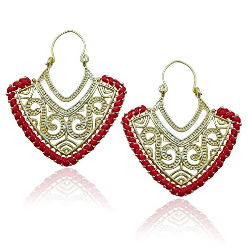 Boho Earrings, Trendy Earrings, Bohemian Earrings, Statement Earrings, Gypsy, Unique Earrings For Women, Hoop Earrings, Hypoallergenic Earrings, Boho Jewelry For Women By Adeley (Chevron Red)
