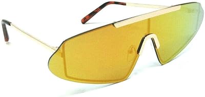 Dweebzilla Kokomo Semi Rimless Flat Lens Shield Wrap Around Sunglasses (Gold & Tortoise Frame, Yellow Flash Mirror Lens)