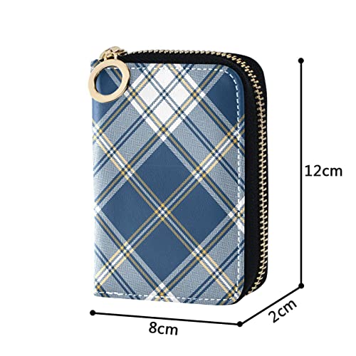 susiyo RFID Credit Card Holder Case Navy Blue White Large Plaid Leather Printed Zipper Card Case Wallet for Women Girls4
