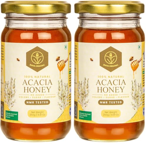 Image of Shiva Organic Raw Acacia Honey 250g | 100% Pure NMR Tested | Raw and Unprocessed (Pack of 2)
