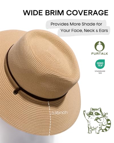 FURTALK Sun Hat Panama Fedora Straw Beach Hat with Wind Lanyard UPF | Packable for Travel, Hidden Hook and Loop Fit, Breathable Sweatband, Ideal for Summer Pool, Hiking & Gardening - Image 5