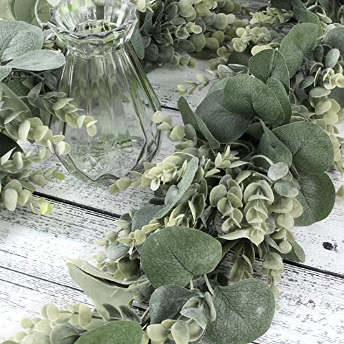 Florlab 6.2 Ft Long Faux Eucalyptus Garland - Wedding Arch Summer Garland - Eucalyptus Garland Greenery - Green Garland Decor- Lambs Ear Garland - Magnolia Garland For Mantle - Floral Greenery Swag #TOP3