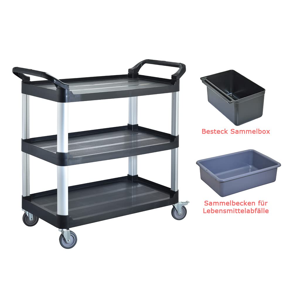 BPT Carrello da cucina con 3 ripiani, capacità di carico 200 kg, carrello per la pulizia in ristorante, hotel e cucina (modello 2)