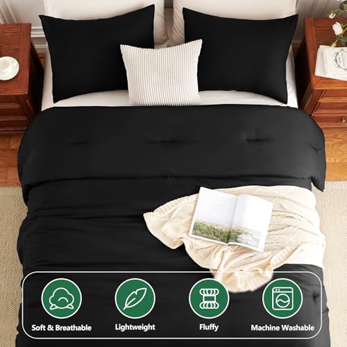 Image of HIMEET Queen Comforter Set, 3 Pieces 90 inchx90 inch with 2 Pillowcases, Black