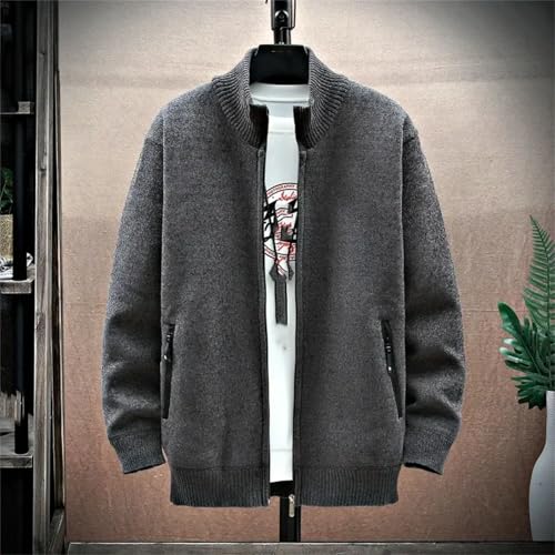 Men Knit Sweater Winter Fleece Warm Knitted SweaterCoat Stand Collar Zipper Pocket Cardigans4