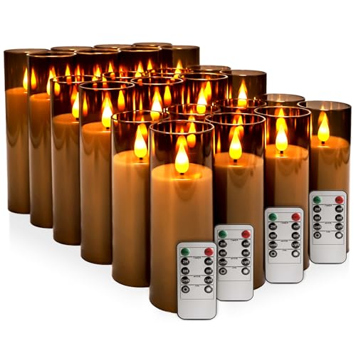 Image of 24-Pack Grey LED Flameless Pillar Candles with Remote Control - Perfect for Home, Parties, and Special Festivals Decorations - Indoor /Outdoor