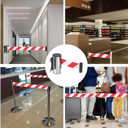 5M Edelstahl Absperrung Ausziehbar Absperrband Einzeihbar Wand Montiert Absperrung Personenleitsystem Absperrstände Absperrseil Wandgurt Sicherheit für Abgrenzungsständer Crowd Control