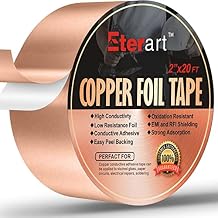 ETERART Dual Conductive Copper Foil Tape 2" x 20ft - EMI/RFI Shielding & Electrical Repairs for Guitars, Stained Glass & Circuits - Eliminate Humming Noise & Ensure Stable Grounding