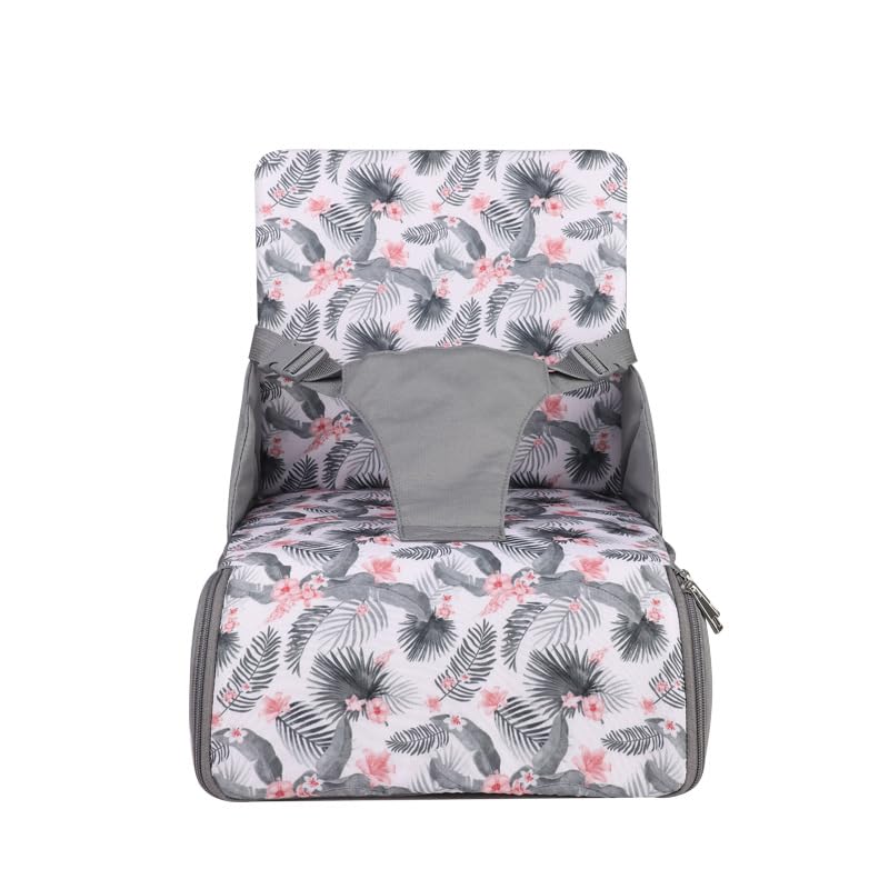 HEYOUTH Trona Portátil Bebe,Trona de Viaje,Alzador Silla para Niños Comer,Se Convierte en Bolso de Viaje o en Bolso Cambiador para Bebés, Niños Pequeños (Palmflower)