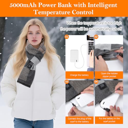 Acemall Beheizter Schal Schnelles Aufheizen Heizschal für Damen Herren, Superweicher Nackenwärmer Elektrisch Heizkissen mit 5000 mAh Batterie für Männer und Frauen im Winter bei kaltem Wetter