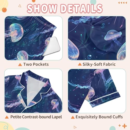 Colorful Jellyfish Ocean Sea Summer Pajamas Set Soft Satin Pjs Sets 2 Piece Short Sleeve Sleepwear Casual Clothes3