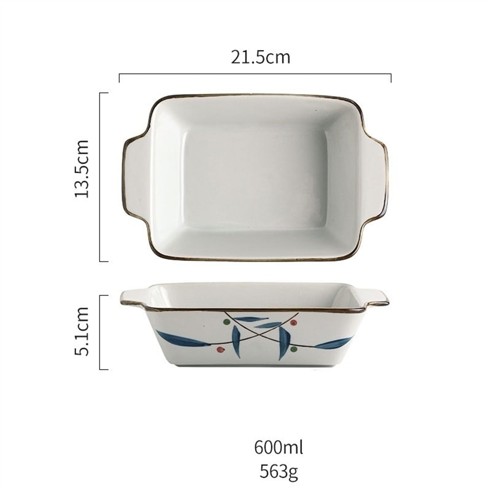 Teglie per Lasagne, Teglia da Forno in Ceramica 21,5x13,5x5,1 cm 600 ml con Doppi Manici, teglia for Lasagne Profonda