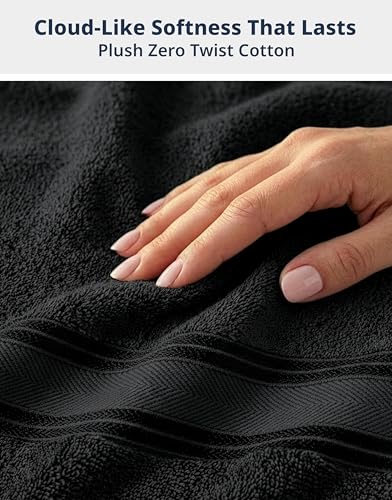 Image of Lane Linen Luxury Bath Towels Set - 12 Piece Set, 100% Cotton, Zero Twist, Quick Dry Shower Towel, Absorbent Towel, Super Soft, 4 Bath Towels, 4 Hand Towels, 4 Wash Cloths - Black