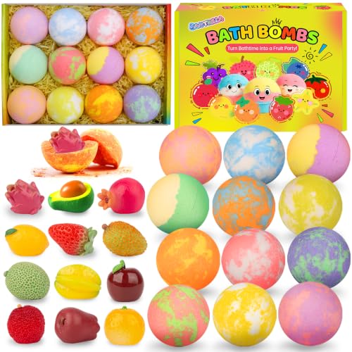 Bath Bombs with Toys Inside, Fizzy Bath Bombs for Kids with Fruit Food Toys