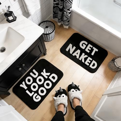 TIKIRUGI 2PCS You Look Good & Get Naked Bath Mat