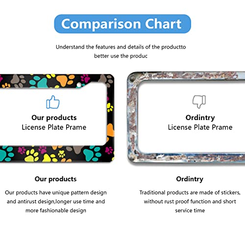 Meikosks Paws Print License Plate Frame,Cute Dog Cat Paw Metal Aluminum Car Cover Tag Holder Frames, 2 Holes With Screw Caps For Women Us Vehicles Standard 12X6 Inch #TOP3