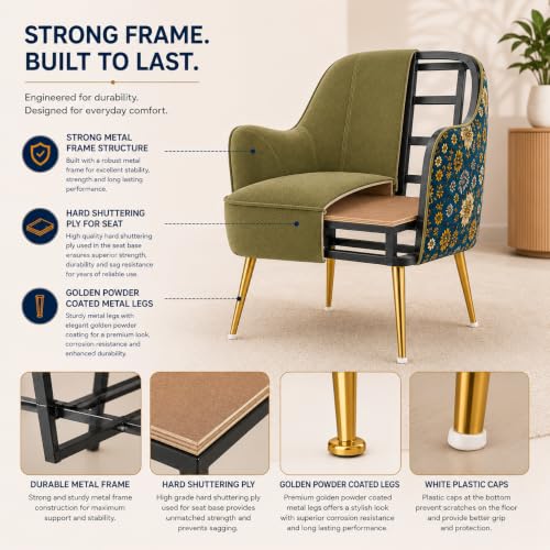Image of Velvet Chair with Pillow for Home | Modern Accent Armchair in Soft Velvet Fabric with Golden Legs | Premium Accent Chair for Living Room Bedroom Restaurent | (Olive Brown, Big Zara)