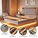 IDEALHOUSE Full Floating Bed Frame with LED Lights & Charging Station, Upholstered Platform Bed with Storage Headboard, Wood Slats Support, No Box Spring Needed, Easy to Assemble, Grey