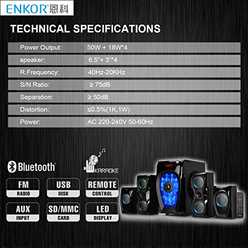 Image of 4.1 Channel Home Theater Speaker System Bluetooth Satellite PC Gaming Speakers Group Set 50W Surround Sound DIY Subwoofer SD /FM /USB /HDMI Amplifier 18W 3D Stereo Karaoke Kit TV Speakers EK4942