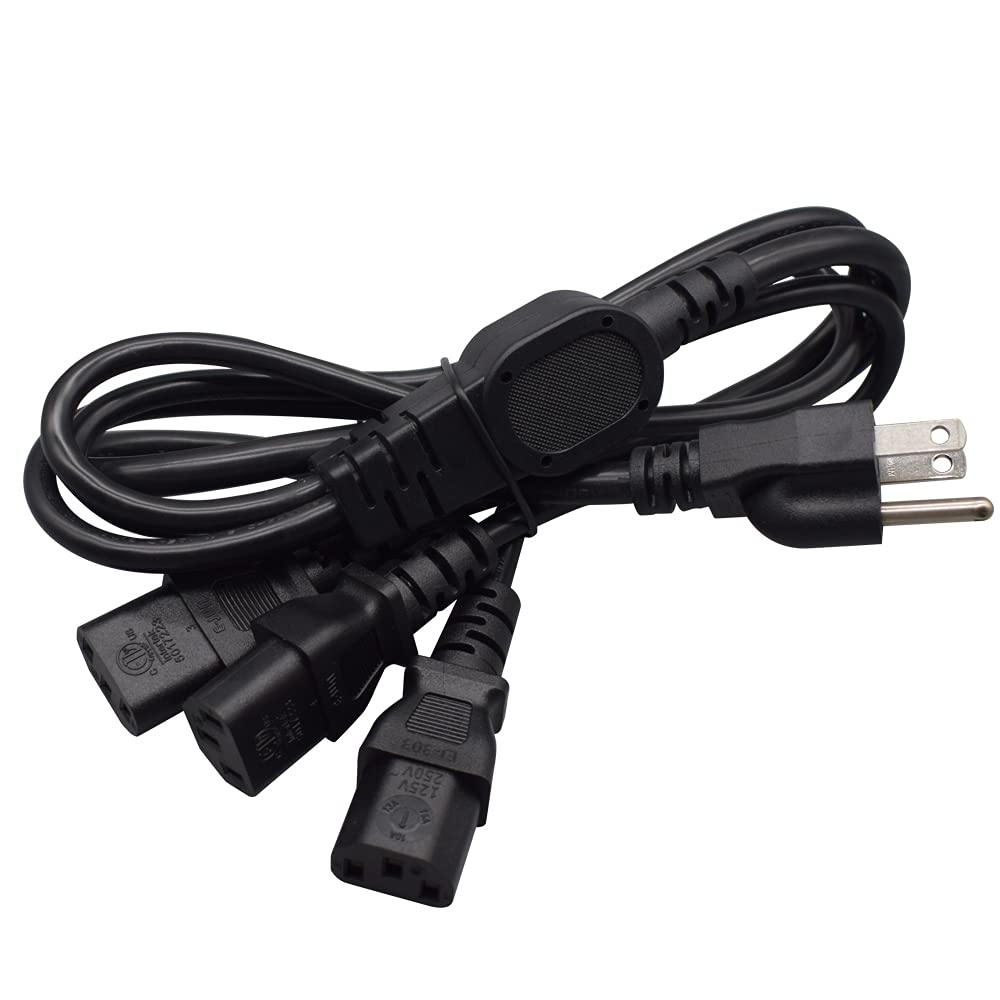 Cavo di alimentazione splitter a Y per computer, NEMA 5-15P a 3 prese IEC320 C13 femmina, 3 vie, cavo di alimentazione AC per computer, monitor, stampanti e televisori (1 m)