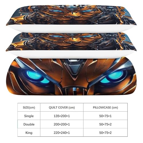 Housse de couette léopard robot 3D 200x200 cm avec taies pour lit double