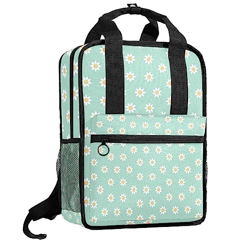 Cartable sac à dos garçons vert clair blanc motif fleurs imprimé 35cm
