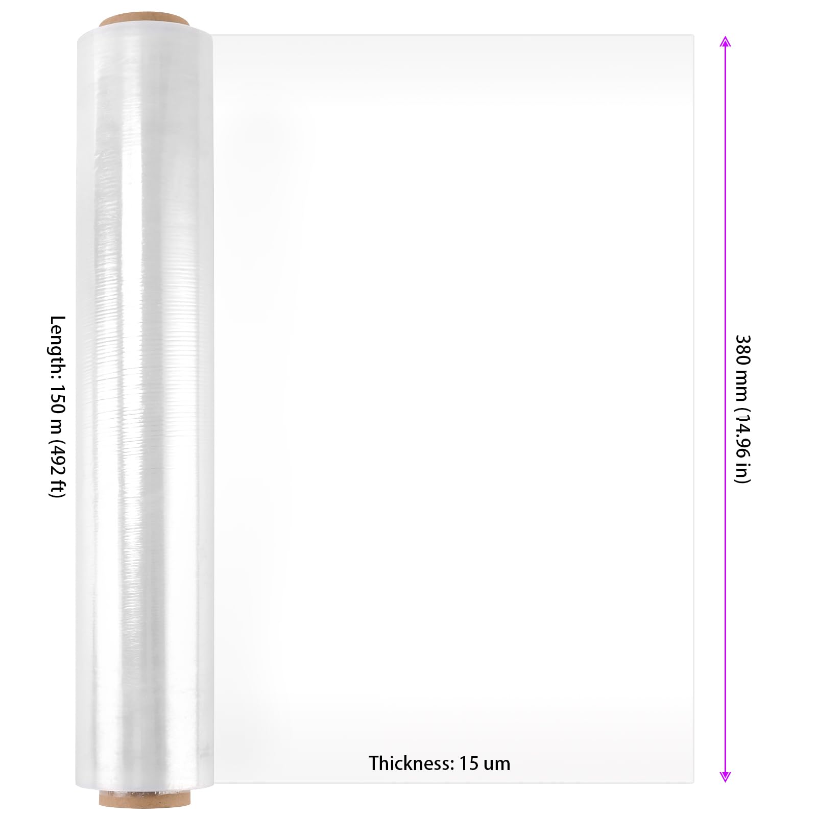 3 unidades de película elástica de 38 cm x 150 m, rollo de película elástica con asas, película de embalaje en rollo de película elástica para muebles, embalaje de palés